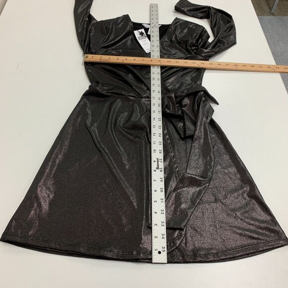 BCBGeneration Faux Wrap Dress Womens XXS 2XS Metallic Tie Waist Long Sleeve - Picture 7 of 16